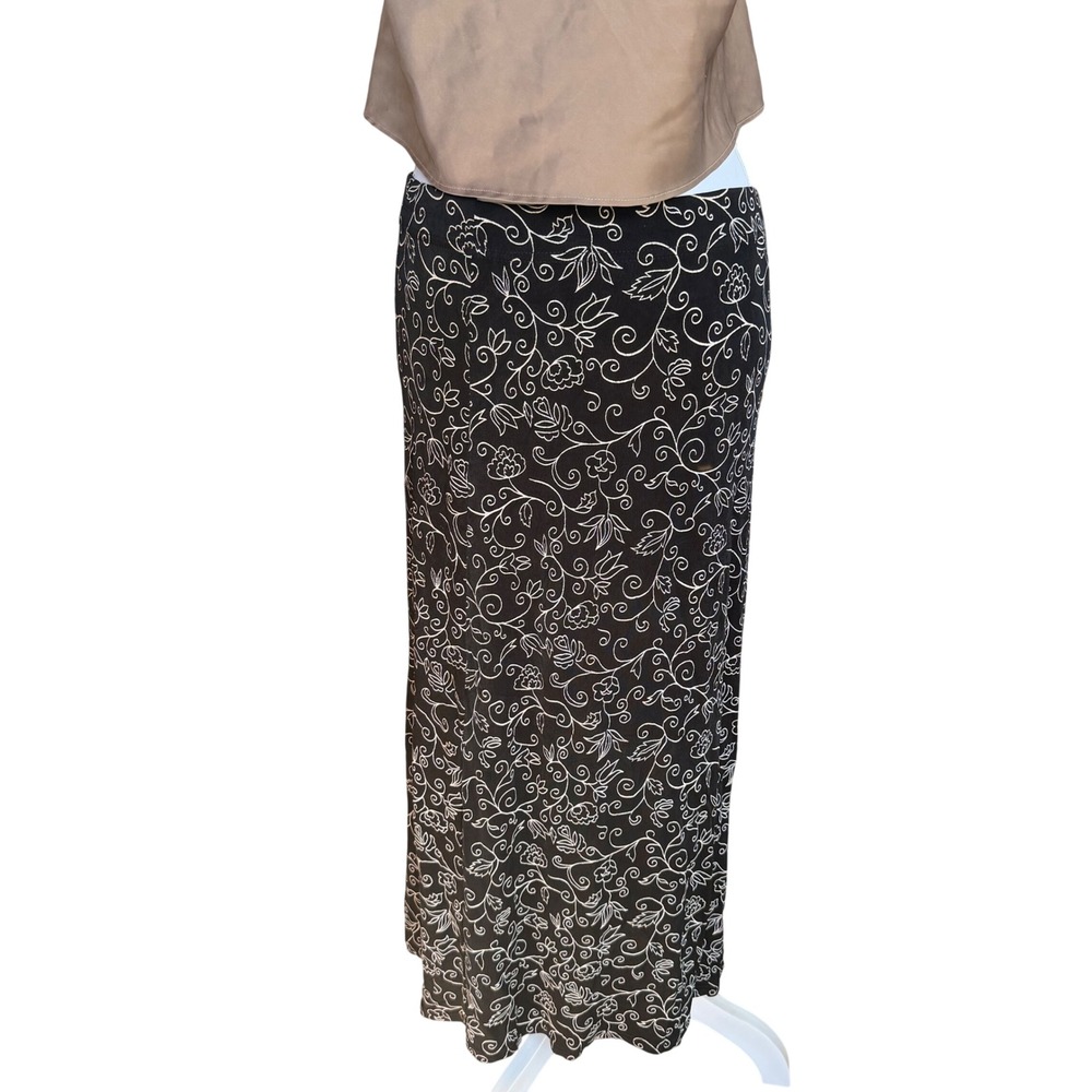 Whimsigoth Black White Floral Vine‎ Scroll Maxi Skirt Womens S/M